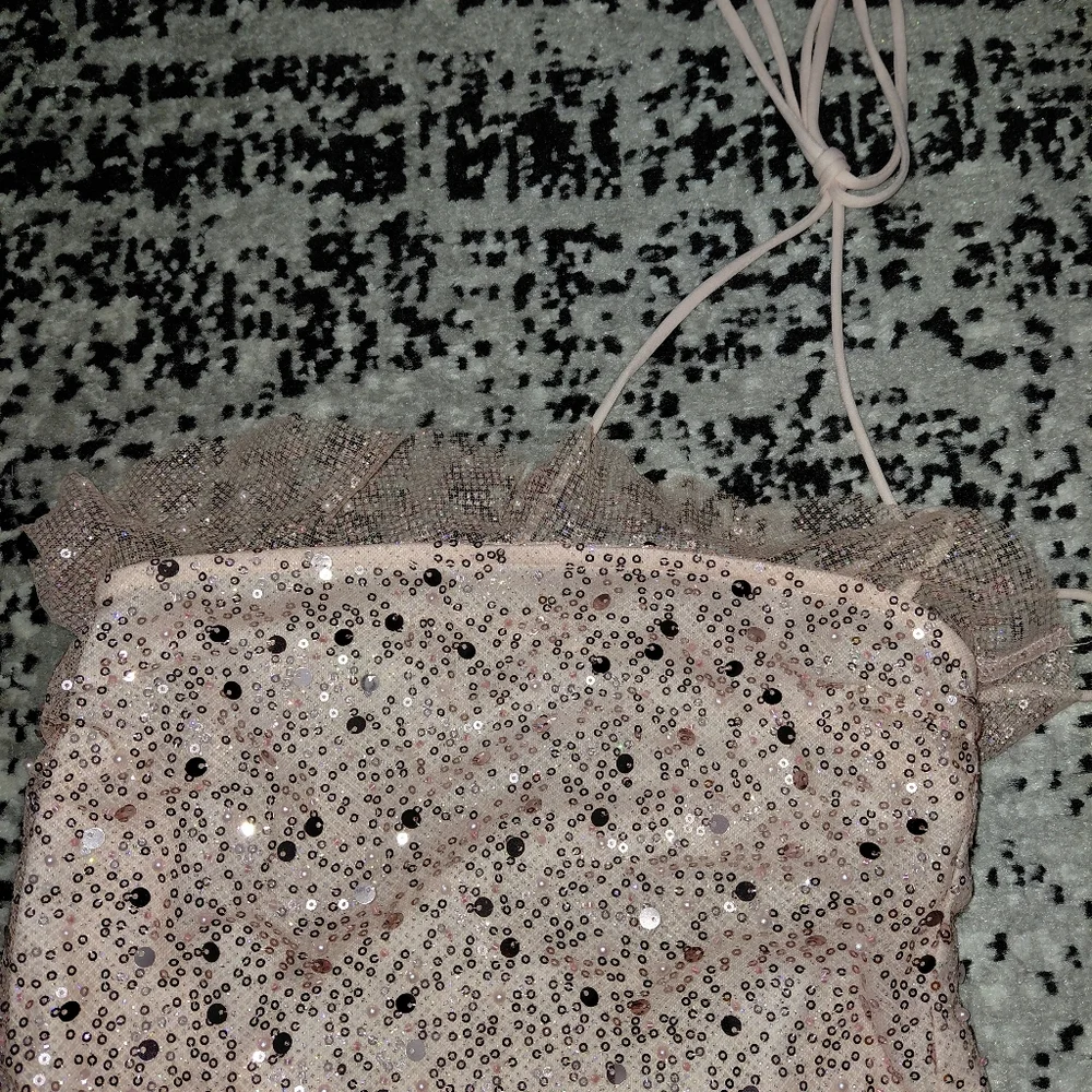NWT Lucy in the Sky Small Pink Sequin Mini Dress Y2K Party Homecoming Ruffle